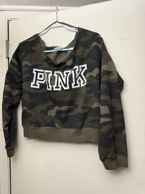 PINK Victoria's Secret Olive Camo Fleece Pullover